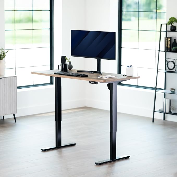 VIVO Electric 55 x 28 in Standing Desk, Memory Height Adjustment, 1B Series, Holds 220 lbs, One-Piece Reclaimed Wood Top, Black Frame, DESK-KIT-1B55P
