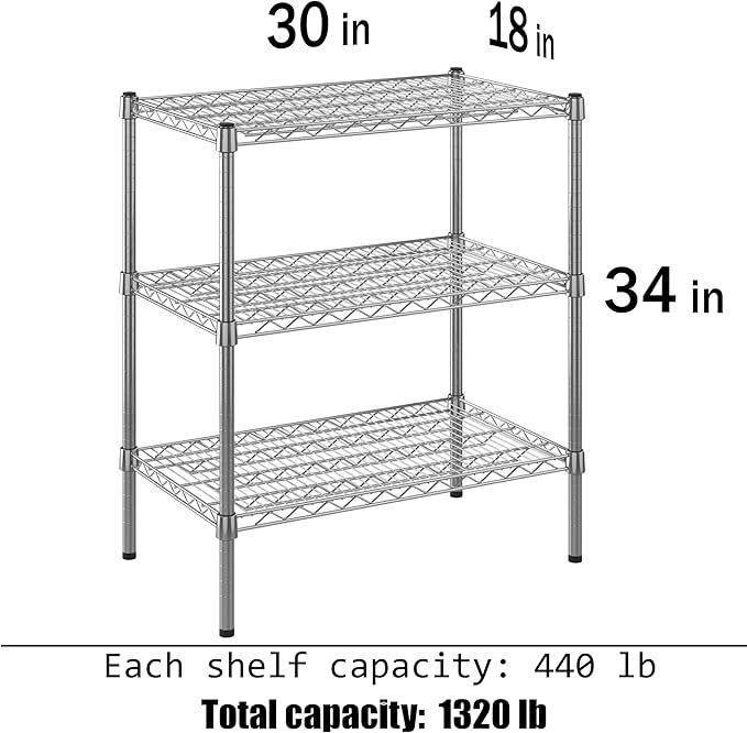 Regal Altair 18" Deep x 30" Wide x 34" Height Wire Shelving Kit | 3-Tier | NSF Commercial Storage Rack Unit