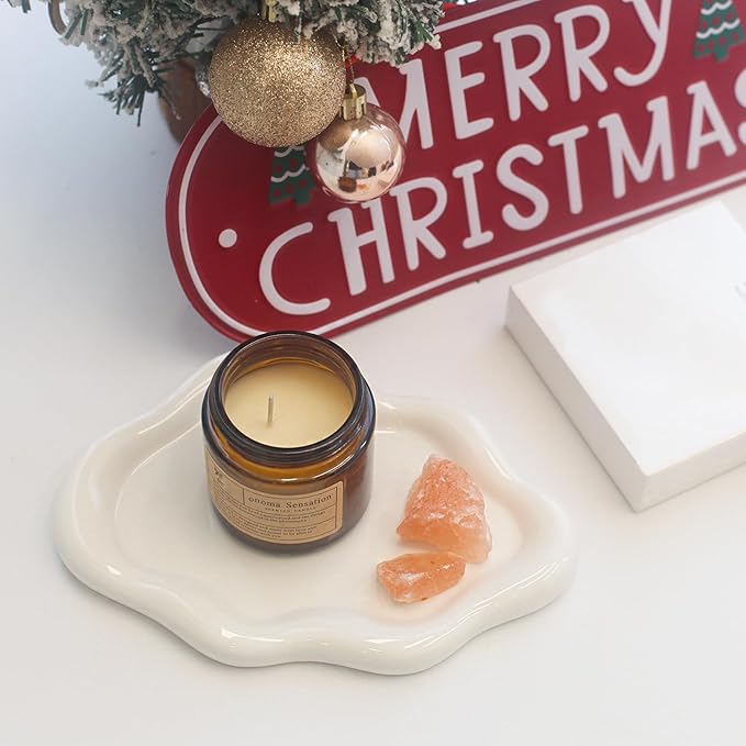 CCINPPY Ceramic Jewelry Tray Trinket Dish, Decorative Cloud Vanity Key Tray for Women, Ring Holder Dish, Cute Jewelry Plate Bowl Room Decor Aesthetic, White, Large
