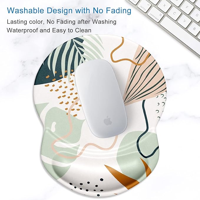 ITNRSIIET Ergonomic Mouse Pad with Gel Wrist Support Small Wrist Rest Smooth Surface Non-Slip PU Base Comfortable Office Supplies Pain Relief, 8.7 x 7.2 inches, Tropical Plants