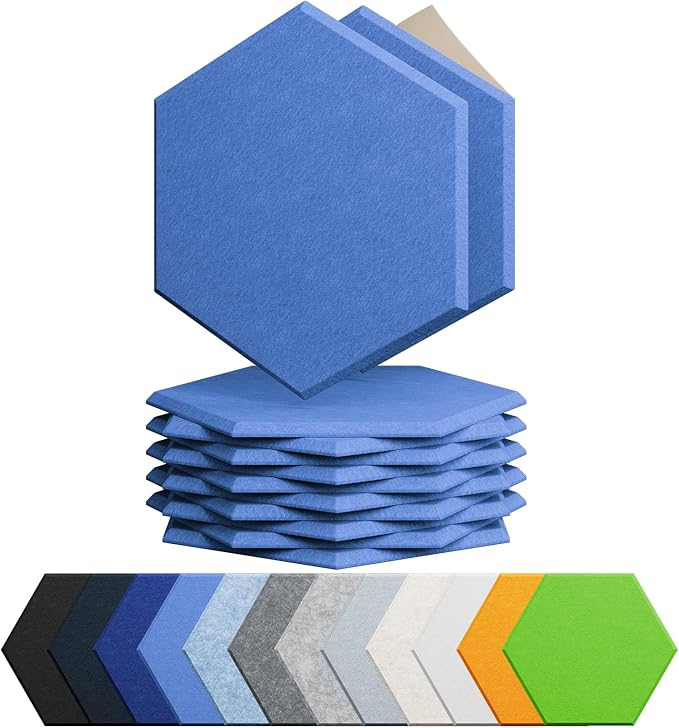 Amantech 12 Pack Acoustic Panels Self Adhesive Sound Proof Foam, High Density Sound Acoustic Foam Panel, 12X10.23X0.4 Inch Hexagon Wall Panels in Home,Office,Reccording Room,Studio(Sky Blue)