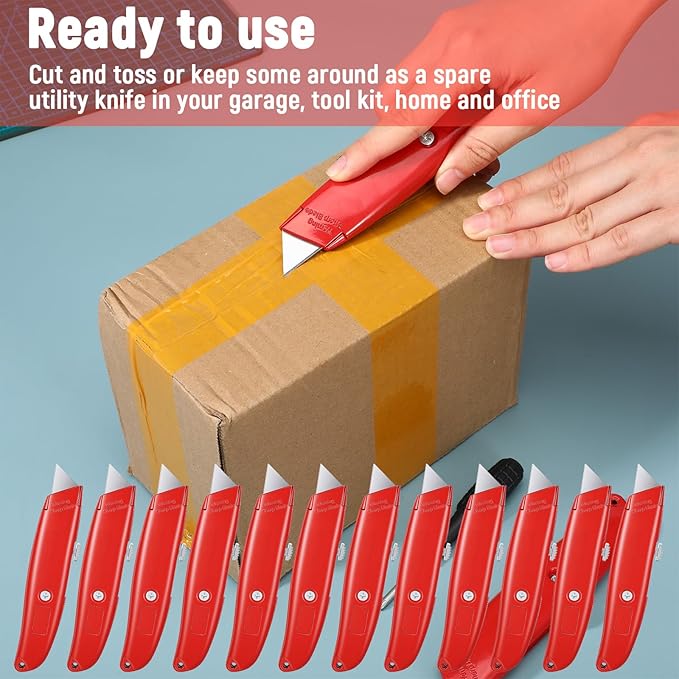 20 Pcs Retractable Utility Knife, Box Cutter Aluminum Alloy Carpet Knife Heavy Duty Utility Knives Sharp Razor Blade for Cardboard Box Cartons Opener DIY Home Office (Red)