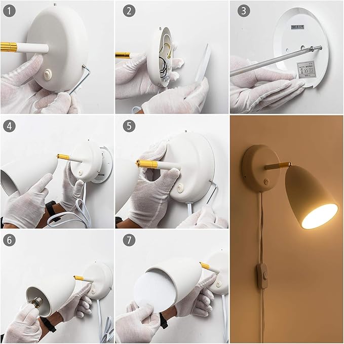 Ahaloye Set of 2 White Wall Sconce Finished Rotatable Simplicity Wall Mount Lighting Fixture for Bedroom Living Room,Plug-in or Hardwire