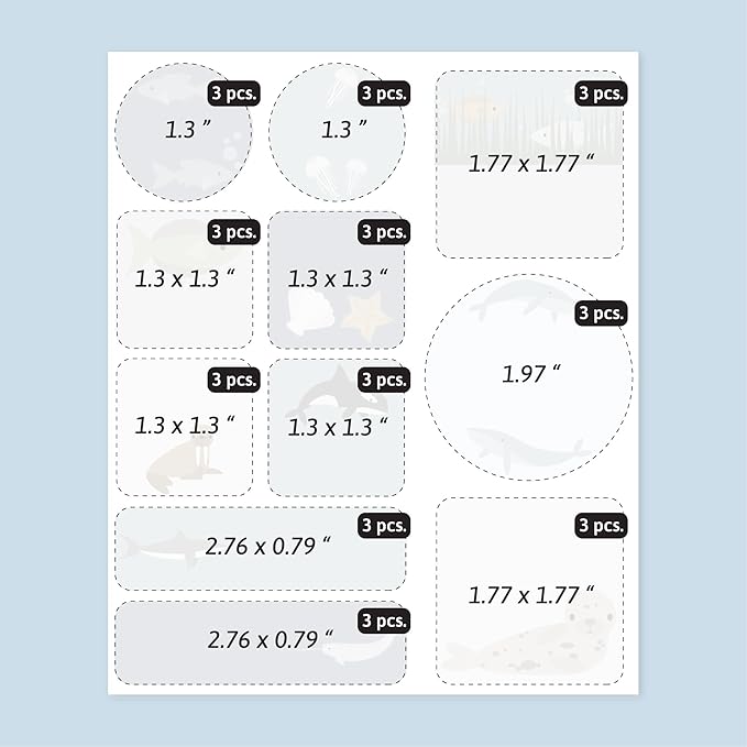 Large Name Labels for Kids (33) - Custom Stickers for Daycare and School Supplies - Durable, Waterproof Stickers for Water Bottles, Lunch Boxes, and More with Unique Designs - The Sea