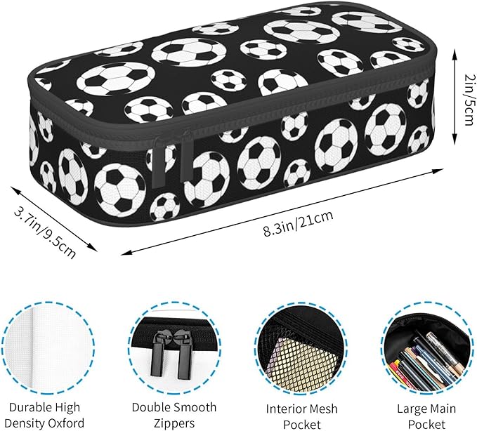 Black And White Soccer Ball Pencil Case Big Capacity Storage Pencil Pouch Stationery Bags With Zipper Portable Pen Holder Box Organizer For Boys Girls Teens Student College School Office Supplies