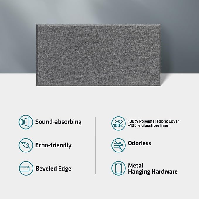 UMIACOUSTICS 4 PCS Acoustic Panels with Hanging Brackets, 2” Thick Fiberglass Sound Proof Panels Removable for Studios, Office, Home Theater Wall- Charcoal Grey