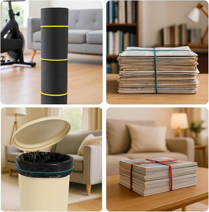 50Pack Trash Can Rubber Bands,5 Colors Large Rubber Bands,Heavy Duty,Reusable Elastic Bands for 13-30 Gallon Bins for Office Supplies File Folders Box Books,Bundle Rugs, BBQ Covers