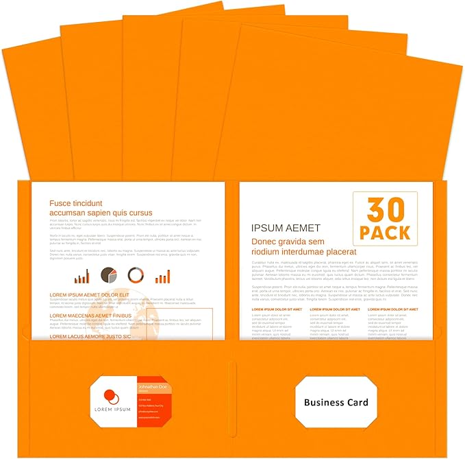 Two Pocket Folders, PANDRI 30 Pack 2 Pocket Folders, Letter Size Paper File Folder for School Office Home Business, Orange