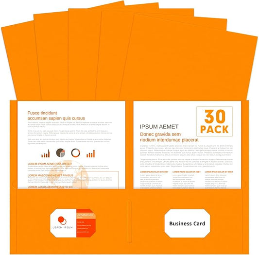 Two Pocket Folders, PANDRI 30 Pack 2 Pocket Folders, Letter Size Paper File Folder for School Office Home Business, Orange