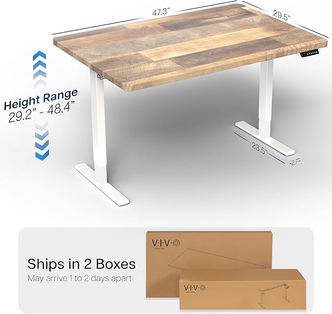 VIVO Electric 48 x 30 in Standing Desk, Memory Height Adjustment, 1B Series, Holds 220 lbs, One-Piece Reclaimed Wood Top, White Frame, DESK-KIT-1W5P