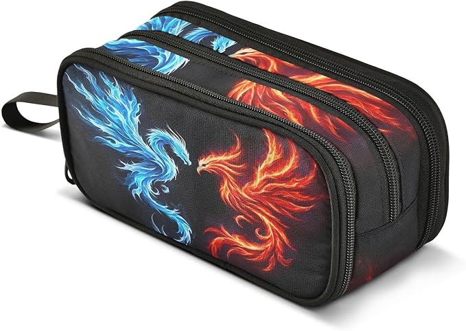 BOENLE Dragon Phoenix Pencil Case Box Boys Girls Large Pencil Pouch with Zipper Compartments Big Capacity Stationery Pen Bag Organizer for Kids Teens Adults School