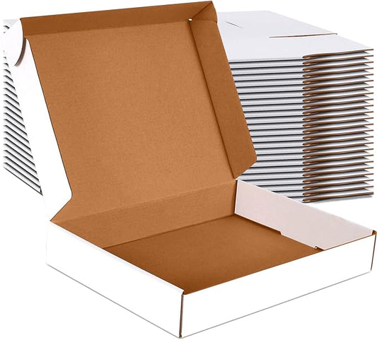JOWLOT 13x10x2 inch Small Shipping Boxes Set of 25, White Corrugated Cardboard Box Literature Mailer for Mailing Packing Moving and Storage