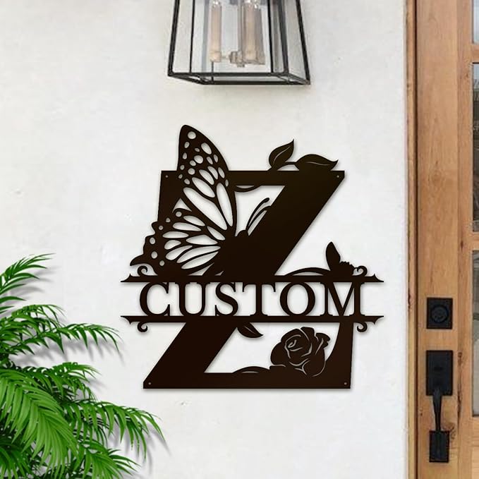 Personalized Custom Letter Name metal Signs,Custom Black Letter Monogram Wall Art Decor,Metal Signs Plaques Outdoor wall Decorative Signage (Z)