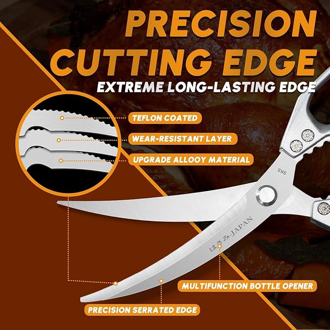 HUUSK Kitchen Scissors Set - Stainless Steel Kitchen Shear, Sharp Meat Scissors Dishwasher Safe, Heavy Duty Poultry Shears, Japanese Cooking Scissor for Food, Chicken Bones, Christmas Gift for Men