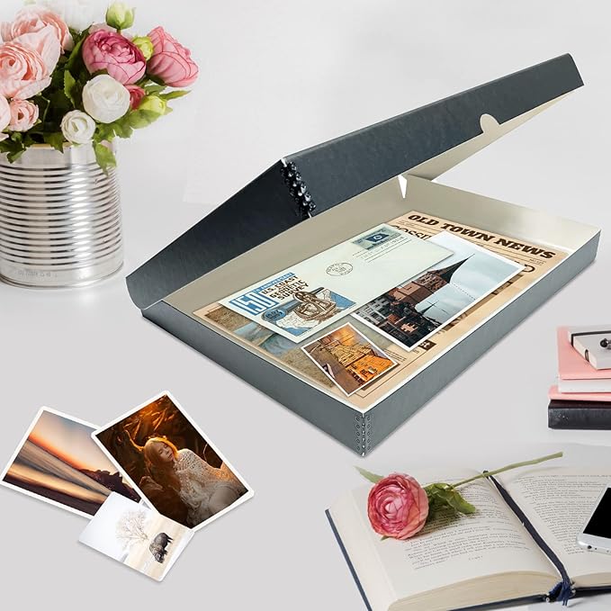 Lineco Folio Storage Box, Clamshell Design with Metal Edge. 16.5x20.5x1.75 Inches, Archival Boxboard, Preserve Photos, Cards, Magazines, Documents, Art, Ephemera, Family Records, Gray, Pack of 1
