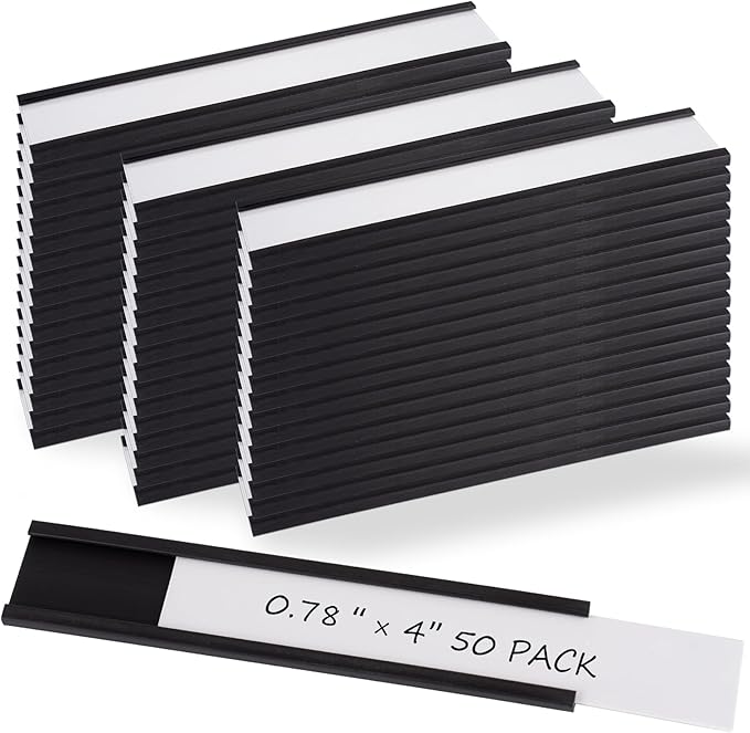 Realth C Channel Magnetic Label Holders 50 Pack 0.78" x 4" - Name Magnets for Shelving, Storage Bins, Classroom, Office, Library, Supermarket