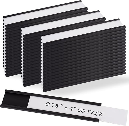 Realth C Channel Magnetic Label Holders 50 Pack 0.78" x 4" - Name Magnets for Shelving, Storage Bins, Classroom, Office, Library, Supermarket