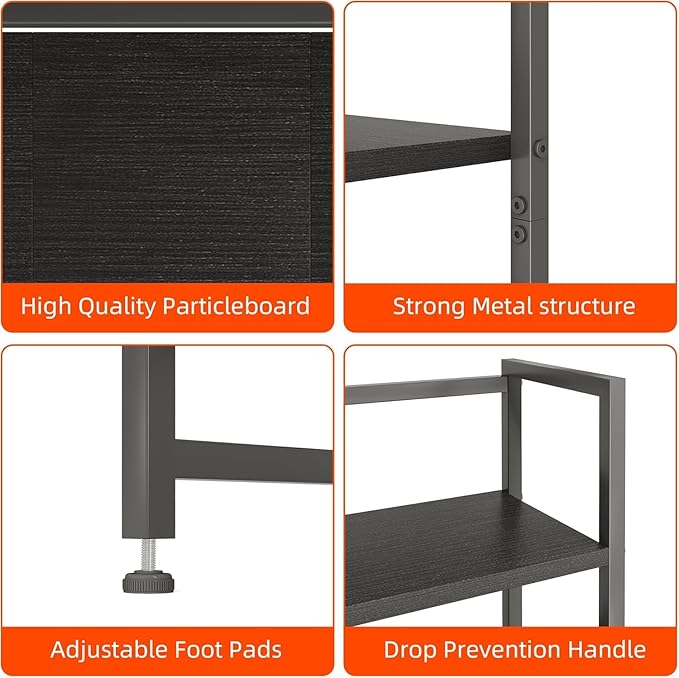 Desk Shelf with Drawer, 41.3" Desktop Organizer Shelf, Desk Hutch for Computer Monitor Max 32", 3 Tier Desktop Display Rack, Wooden Desk Top Bookshelf Storage Rack for Home Office Dorm, Black