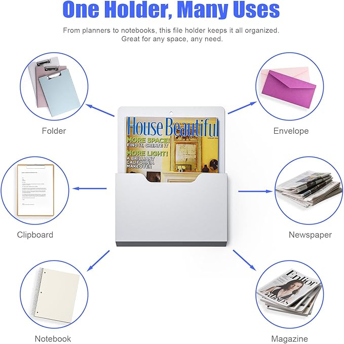 6 Pack Magnetic File Folder Holder, Wall Hanging Magnetic Pocket Mail Organizer for Refrigerator,Classroom Locker Whiteboard, Office Walls,White