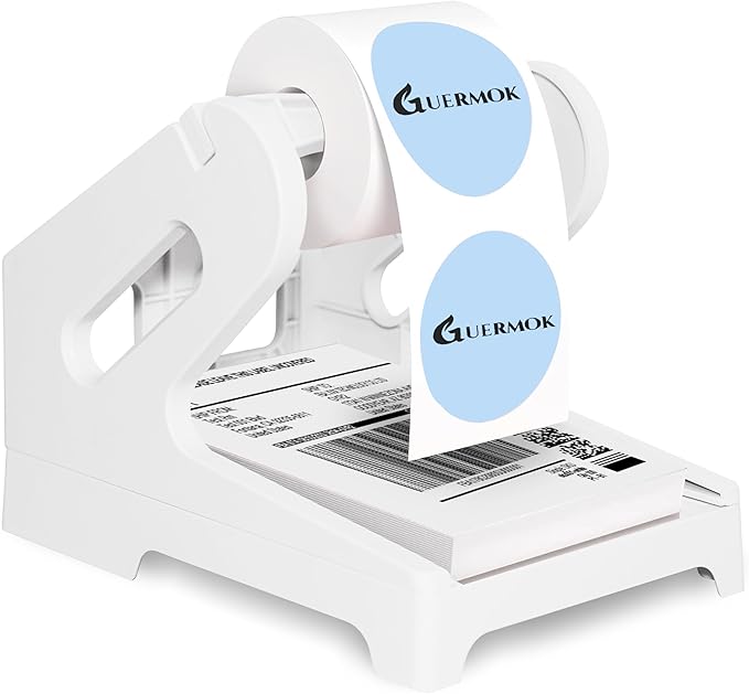 Guermok Thermal Shipping Label Holder for Rolls & Fan-Fold, Fragile Stickers for Shipping, Label Stand Desktop Printer Holder-Home Office Accessory- Sticker Dispenser for Holographic Vinyl