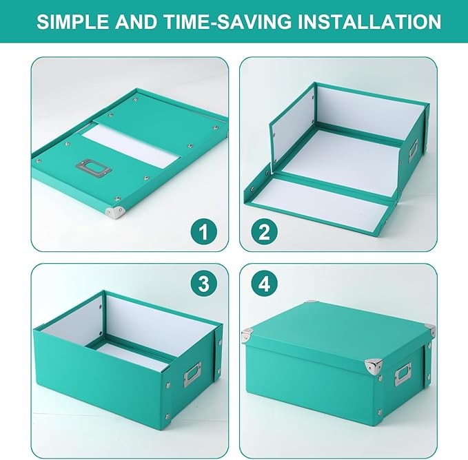 2 Pcs Checks Storage Box with Lid Document Boxes Banker Boxes Lake Green Document Bin Snap Close Receipt Box Storage Foldable Cardboard Record Boxes For Files Orangize Books Files Envelope 12"x10"x5"