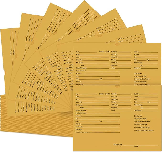 120 Pcs 9 x 12 In Vehicle Dealer Jackets for Car Sales 32lb Colored Printed Deal Envelopes Dealership Supplies File Jackets Automotive Folders for Car Dealerships (Cowhide Yellow)