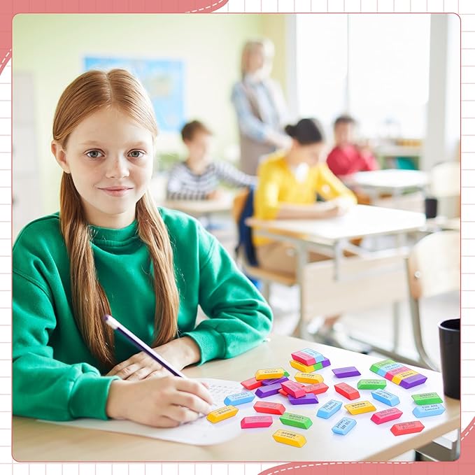 Yaomiao 180 Pcs Inspirational Erasers for Kids Bulk Pencil Beveled Erasers Colorful Motivational Gifts Bulk for Kids Students Classrooms, Drawing, Back to School