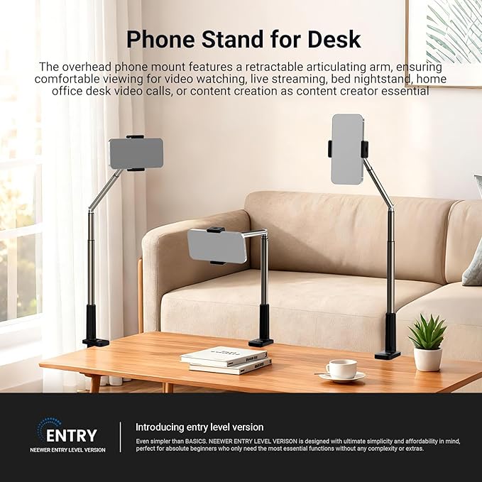 NEEWER Entry Level Version Phone Stand for Desk & Bed, 360° Adjustable Office Table Bedside Overhead Cell Phone Holder Mount Compatible with iPhone Samsung Android for Video Recording Filming, X6