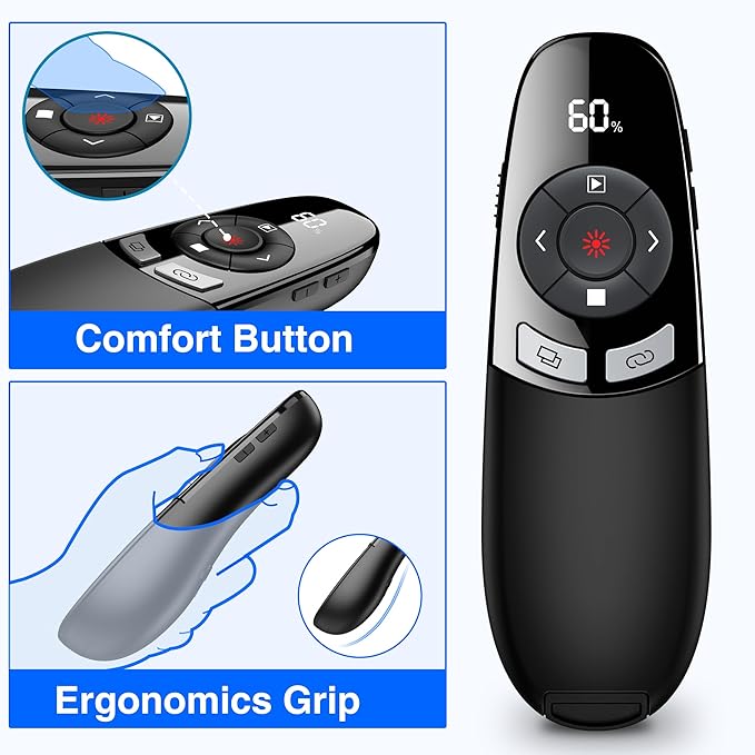 [Timer LCD Display] Wireless Presenter USB C Presentation Clicker Remote w Laser Pointer,Long Range Power Point Clicker Slide Clicker for Office Classroom Teacher
