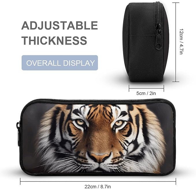 BWQJKUO Pencil Pen Case, Tiger Printed Pouch Big Capacity Pen Bag with Zipper Durable Stationary Storage Bag