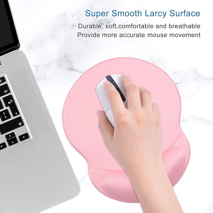 ITNRSIIET Ergonomic Mouse Pad with Gel Wrist Support Small Wrist Rest Smooth Surface Non-Slip PU Base Comfortable Office Supplies Pain Relief, 8.7 x 7.2 inches, Pink