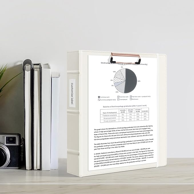 Ospelelf 3 Ring Binders with Clipboard 2 Inch, Leather Clipboard Binder Organizer with Dividers and Tabs, Business Binder for Teacher, Work, Beige