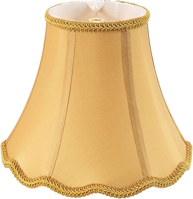 Saangseon Bell Lamp Shade, Scalloped Golden Fabric Lampshade Replacement, Softback, 6'' Top x 11.5'' Bottom x 9.5'' Slant Height x 9'' Vertical Height, Lamp Harp Included
