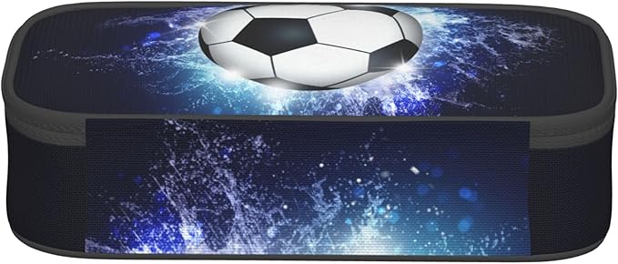 YIJIUWKIS Boys Pencil Pouch with Soccer Ball, Sports Pencil Case Pencil Box for Kids, Big Capacity Black Blue Pencil Holder Pen Bag Storage Organizer Stationery Bag with Zippers