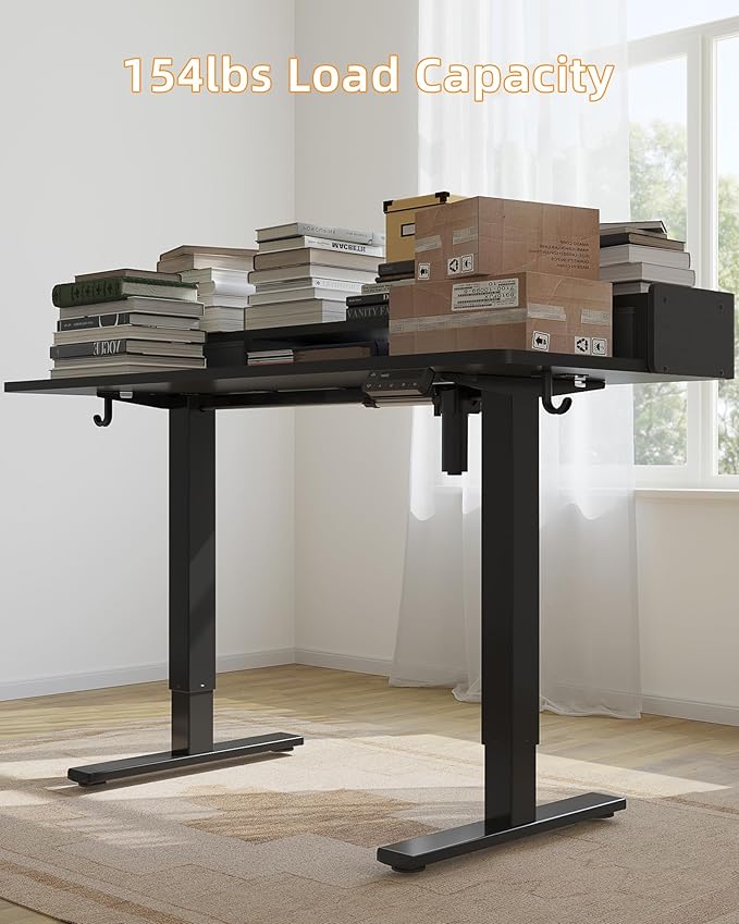YIHAYO Electric Standing Desk with Drawers, 40 x 24 Inches Adjustable Desk with Storage Shelf, Stand Up Desk with Splice Board, Computer Desk for Home Office, Black Frame/Black Top
