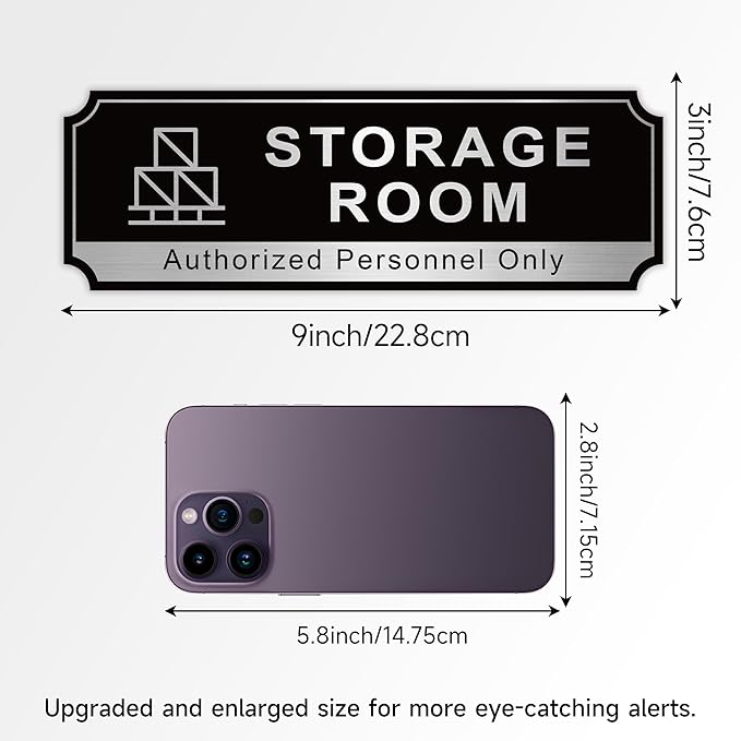 Storage Room Sign for Business Door, Self-Adhesive Durable Modern Storage Room Sticker, Brushed Silver Authorized Personnel Only Signs for Home, Business, Restaurants, Private Area