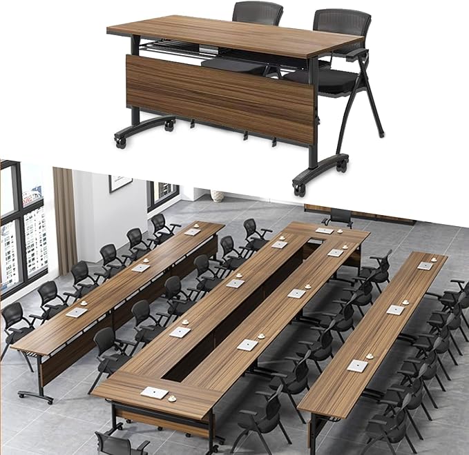 Folding Conference Table,61in Rectangle Conference Room Tables,Large Rolling Meeting Seminar Tables for 2-8 People,Mobile Training Table with Caster,Collapsible Conference Training Tables for Office