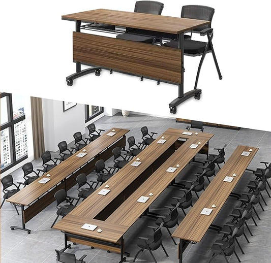 Folding Conference Table On Wheels Conference Room Table,Flip Top Mobile Office Training Table,Foldable Conference Training Senimar Room Tables,Rolling Meeting Table With Silent Wheels(6pack47in) ﻿