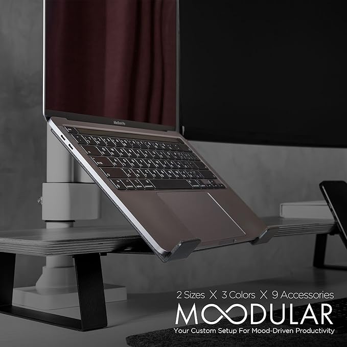ULTRARM Moodular Add-ons Laptop Tray Stand [Accessory Only - Requires Moodular Wooden Monitor Stand Slide Rails for Use] Black MSA-LT