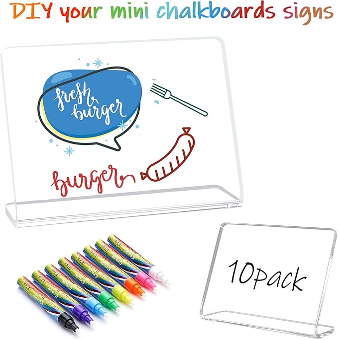 20 Pack Acrylic Mini Chalkboard Signs for Food, AITEE Clear Mini Tabletop Chalkboards, Small Buffet Chalkboards for Bakery, Birthday Parties, Message Boards, Weddings and Retail