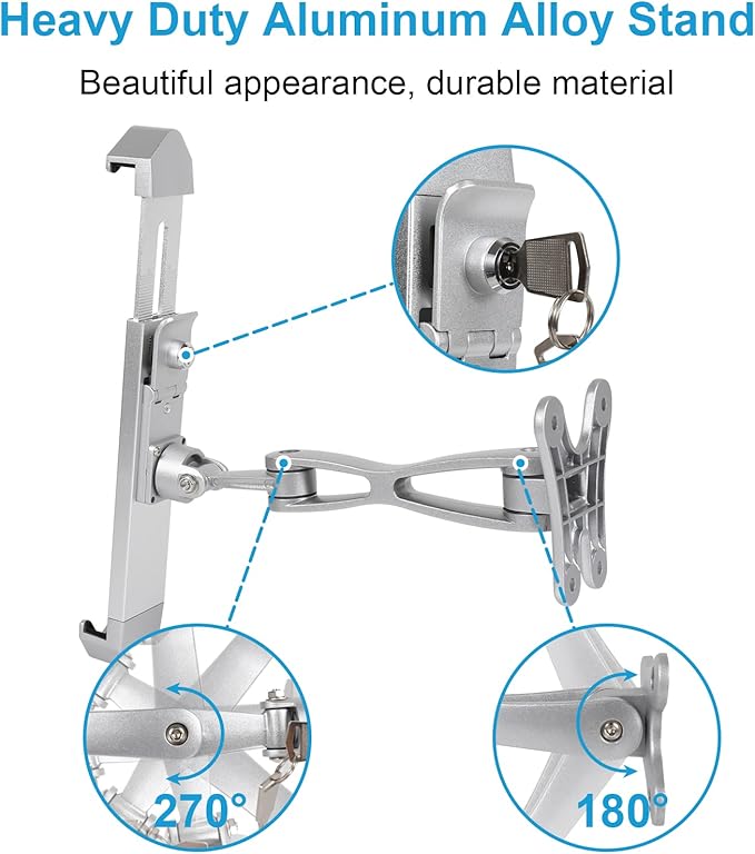 YOOZ Anti Theft Wall Mount for Tablet, Kiosk Counter Retail Security Stand, Adjustable Aluminum Arm - Wall Holder with Lock & Key Fit iPad Pro 13 11, Air, Galaxy Tabs, Surface Pro, 9-14" Tablets