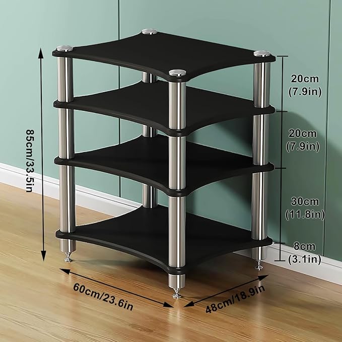 SQXLXDD 4-Tier AV Media Stand, Amplifier Rack Cabinet for Stereo Component Game Console DVD Player WiFi Router, Home Theater Office Living Room Organizer (Black, 4-Tier)