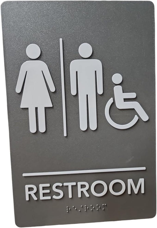 USA Made - Men's and Women's Restroom Signs ADA-Compliant Bathroom Door Signs for Offices, Businesses, and Restaurants, Black, Blue, Grey and Taupe/Tan Colors (Grey Handi-Unisex)