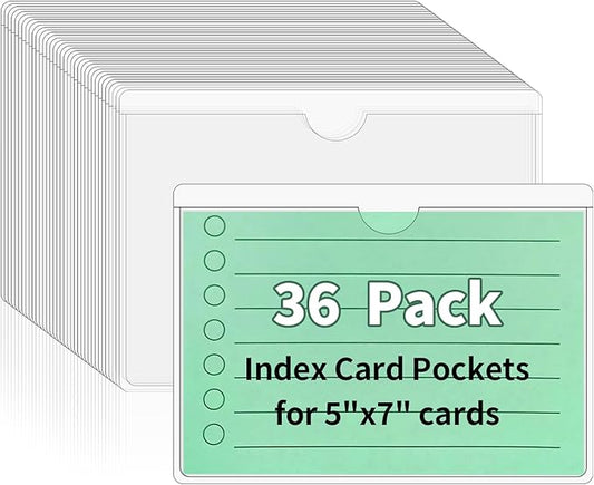 NIUBIER Storage Bin Labels, 36 Pack 5x7 Index Card Holder, Clear Adhesive Pockets, Removable Tote Labels Stickers for Packing Moving Box & Containers, Easy Peel Off