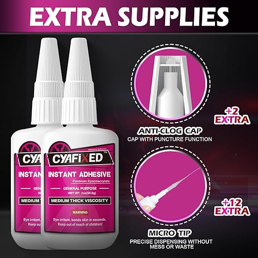 Super Glue Kit 4 oz All Purpose CA Glue with Anti-Clog Cap & Microtips for Woodworking, 3D Printing, Ceramic - Strong Fast Medium-Thick Cyanoacrylate Adhesive for Wood, Aquarium, Model, Glass, Craft