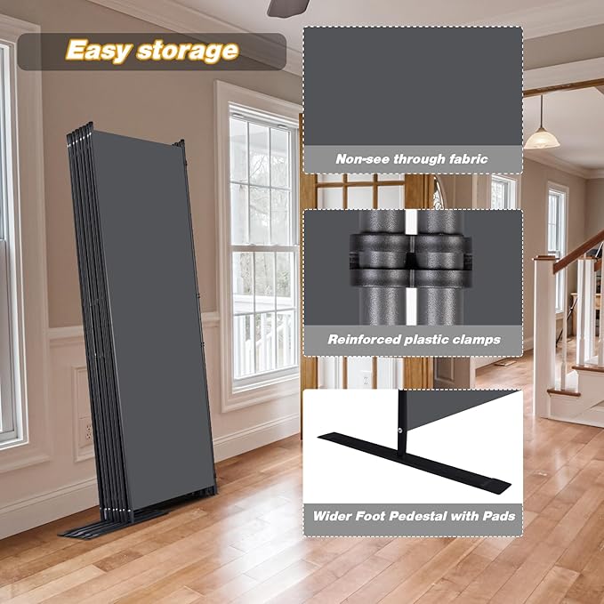 CHOSENM Room Divider, 8 Panel Folding Privacy Screens with Wider Support Feet, 6 Ft Portable Room Partition for Room Separator, 176" W X 71" H, Grey