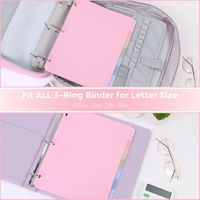 SKYDUE 8 Tab Durable Plastic Dividers, Big Tab Dividers for 3 Ring Binder, Write & Erase 3 Ring Binder Dividers with Tabs, with Sticker Labels, 1 Set, Aesthetic Pastels Binder Dividers