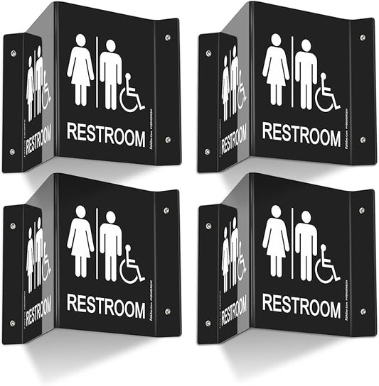 Faittoo Restroom Sign, Bathroom Signs, (4 Pack) 6 x 8 Inches Acrylic Sign, for Office or Business Bathroom and Toilet Door or Wall Decor, Indoor Outdoor Use, Black (Men and women with Handicap)