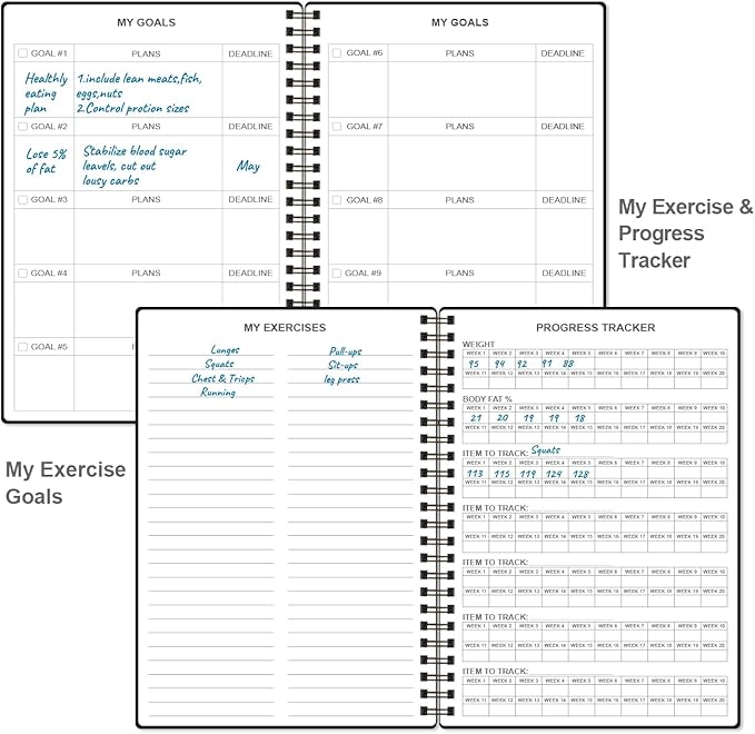 Fitness Journal for Women & Men,A5 Workout Journal/Planner Daily Exercise Log Book to Weight Loss, Gym, Muscle Gain, Bodybuilding Progress, 5.8"x8.3", Black