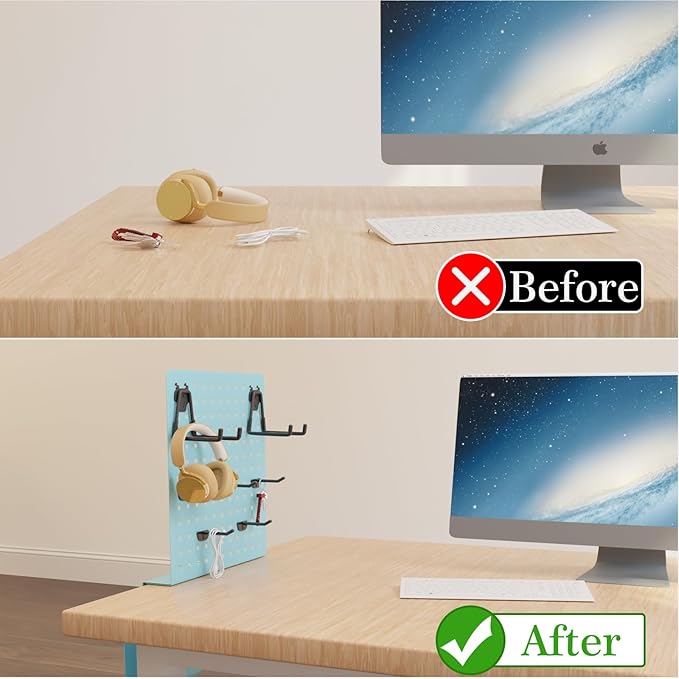 Henitol Desk Side Storage with Clamp-On Desk Pegboard, Steel Privacy Panel, No-Drill Desk Organizer with Pen Holder, Table-Side Laptop Holder for Office and Home (Blue)